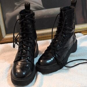 Steve Madden Black Croc-Embossed Combat Boots